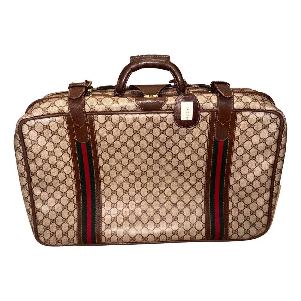 NEW GUCCI women's vintage gg monogram canvas travel suitcase with web stripe and